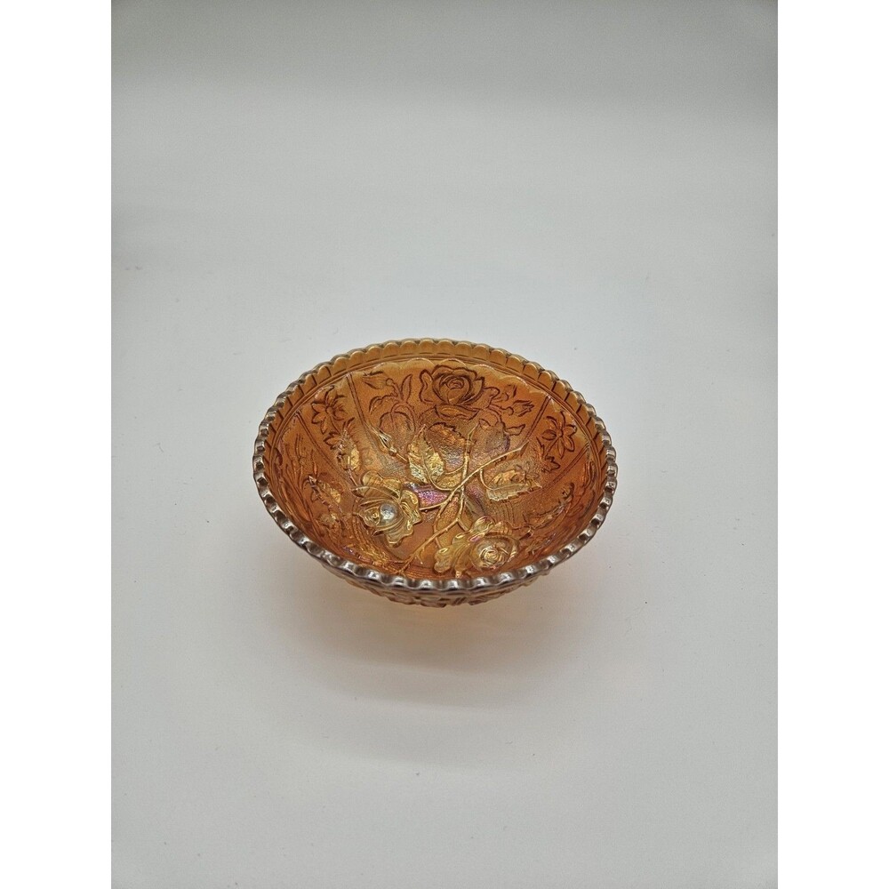 Imperial Open Rose Marigold Carnival Glass Fruit Dessert Bowl Vintage